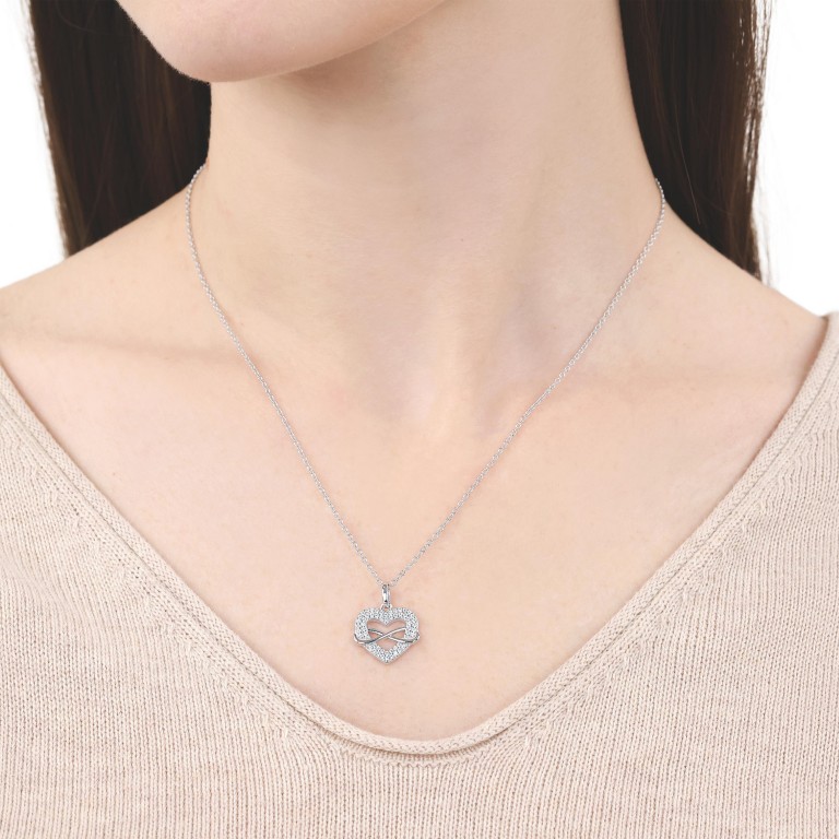 Tom Tailor Damen Halskette 2100576 Anhänger Herz Infinity Silber 925 synth. Zirkonia