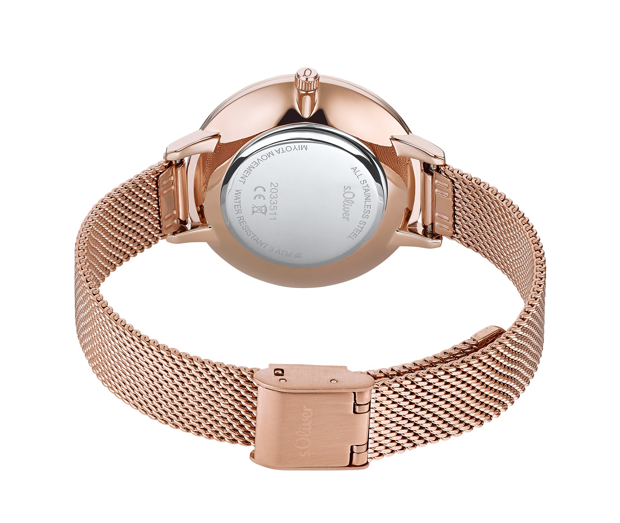 s.Oliver Damen Armbanduhr 2033511 Edelstahl Milanaiseband roségold IP