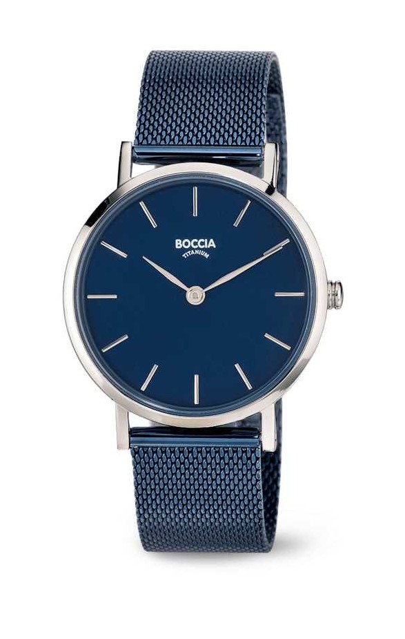 Boccia Damen Armbanduhr 3281-07 Trend Reintitan mit Edelstahl-Milanaiseband blau plattiert