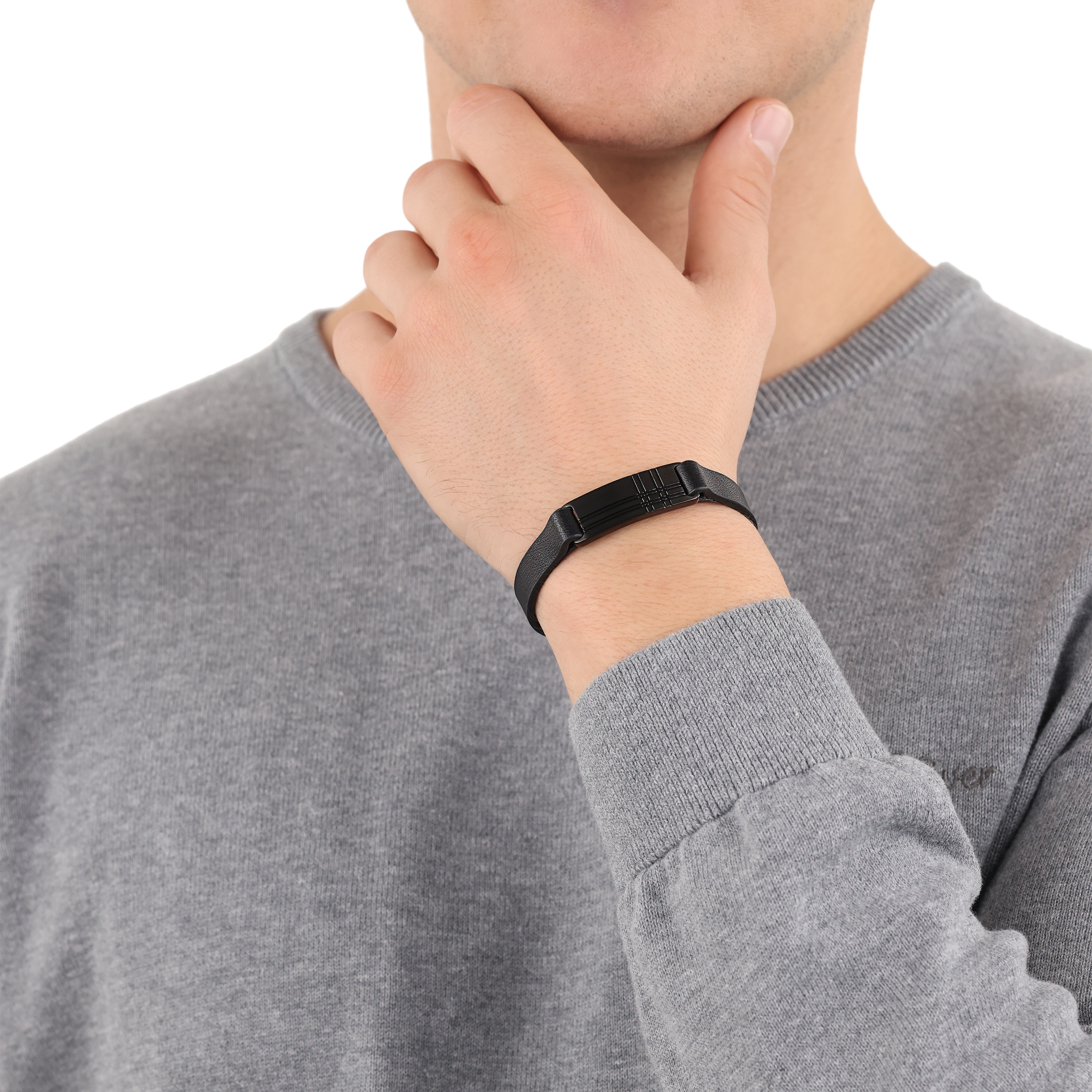 s.Oliver Herren Armband 2039737 Leder Edelstahl schwarz