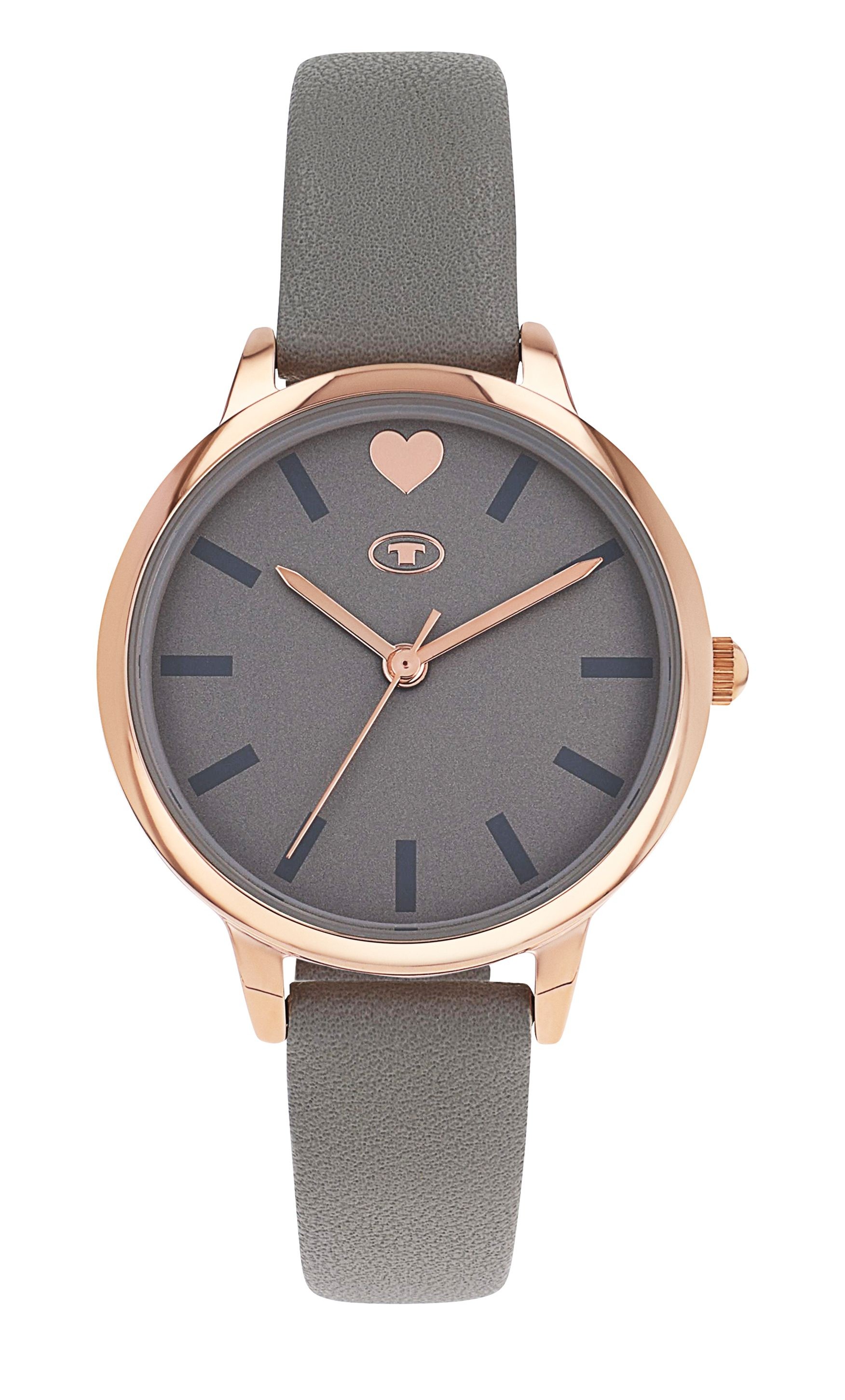 Tom Tailor Mädchen Armbanduhr 2100732 Roségold IP Kunstlederband grau