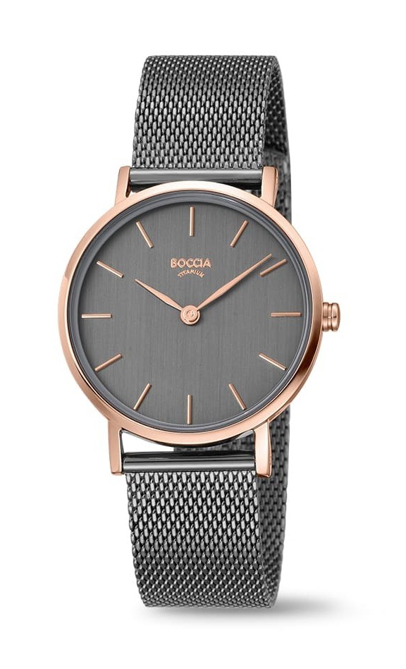 Boccia Damen Armbanduhr 3281-11 Trend Reintitan roségoldplattiert mit Edelstahl-Milanaiseband grau