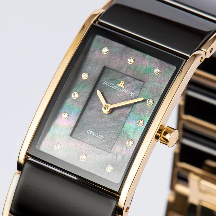 Jacques Lemans Damen Armbanduhr Dublin 1-1940J Edelstahl IP Gold Keramik schwarz