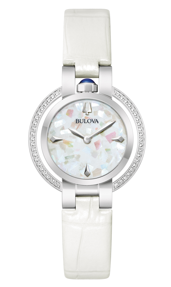 Bulova Damen Armbanduhr 96R254 Rubaiyat Diamond mit Lederband weiß