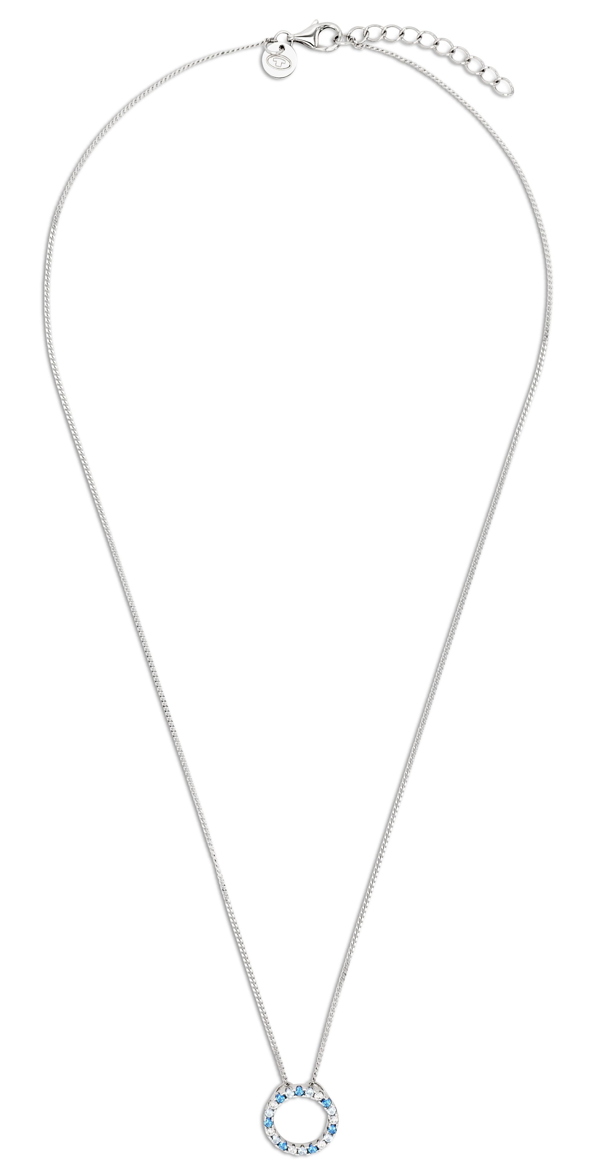 Tom Tailor Damen Halskette 2101262 mit Anhänger synth. Zirkonia blau weiß Silber 925