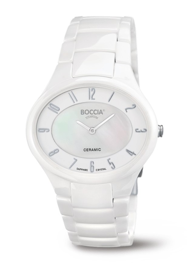 Boccia Damen Armbanduhr 3216-01 Titan Ceramic weiß