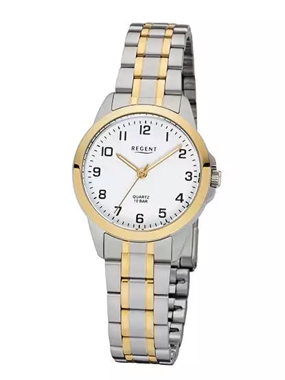 Regent  Damen Armbanduhr F-1006 Edelstahl bicolor