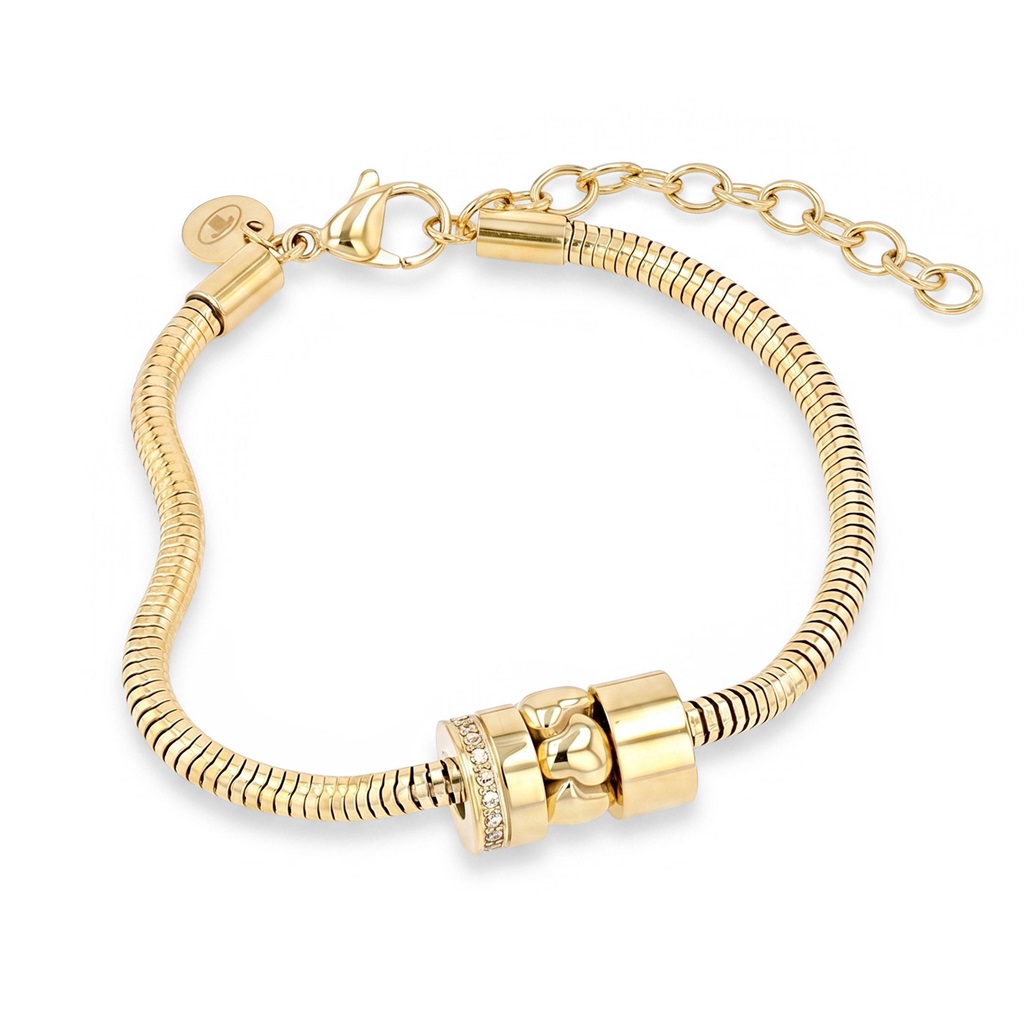 Tom Tailor Damen Armband 2101826 Edelstahl Schlangengliederung mit Schmuck-Beads goldplattiert