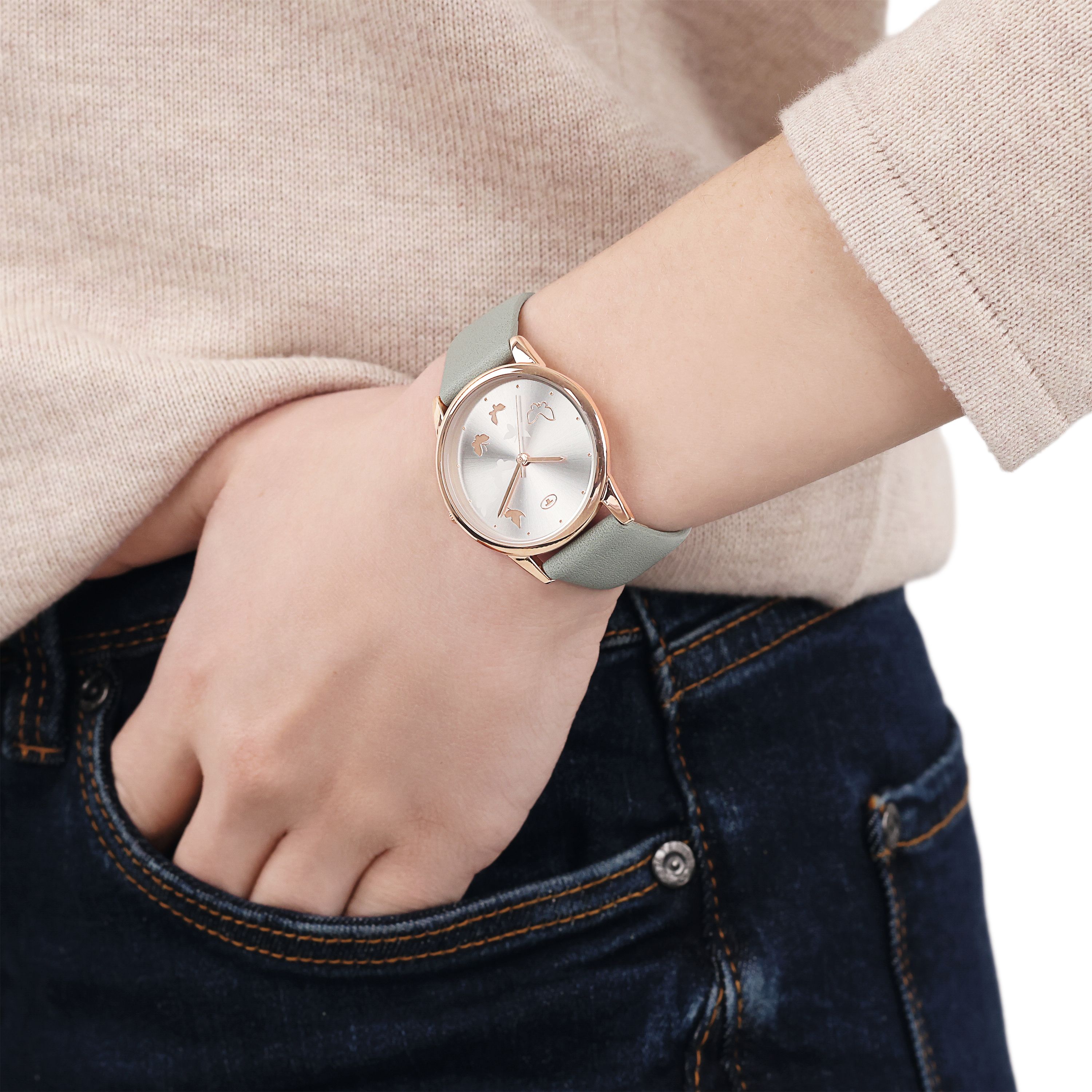 Tom Tailor Damen Armbanduhr 2100722 Schmetterlingmotiv Kunstlederband pastellgrün
