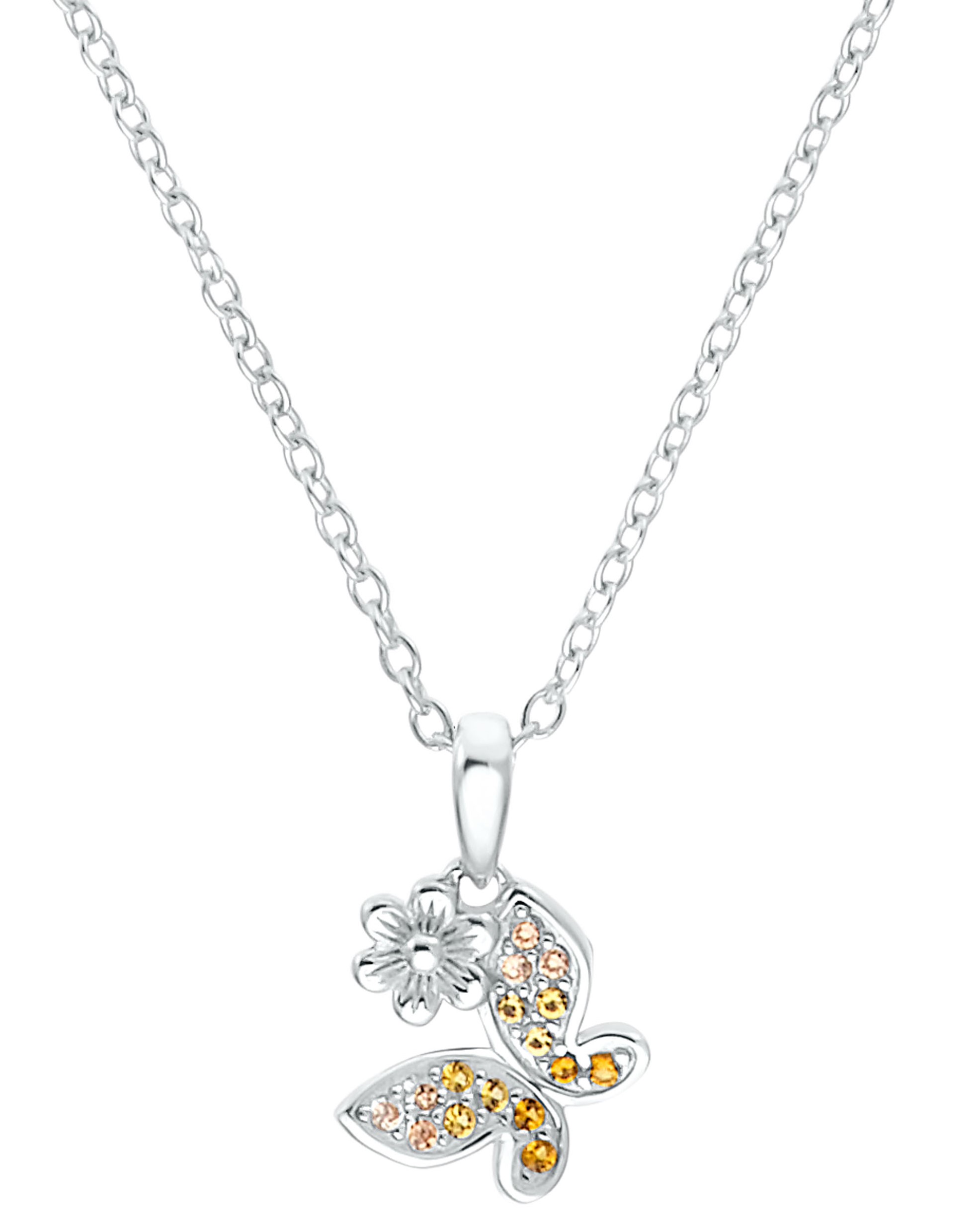 Lillifee Halskette 2035991 Silber 925/- mit Anhänger Schmetterling und Blüte Zirkonia apricot gelb