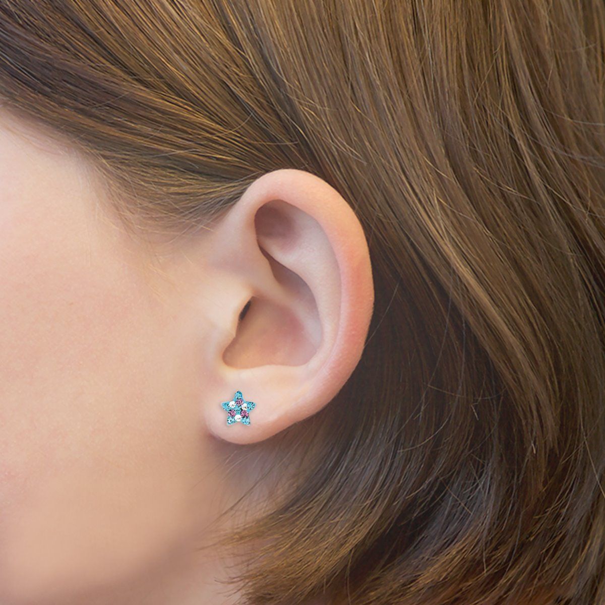 Lillifee Mädchen Ohrstecker 2013175 Stern Silber 925 Preciosa blau lila weiß