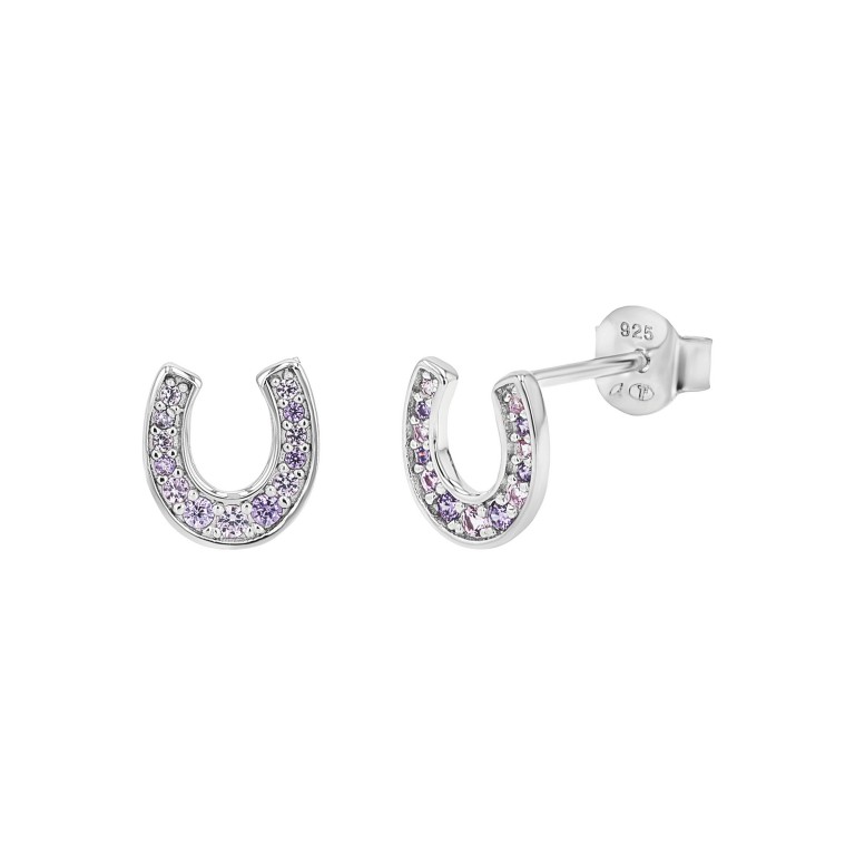 Tom Tailor Mädchen Ohrstecker 2100592 Hufeisen Silber 925 synth. Zirkonia lila rosa