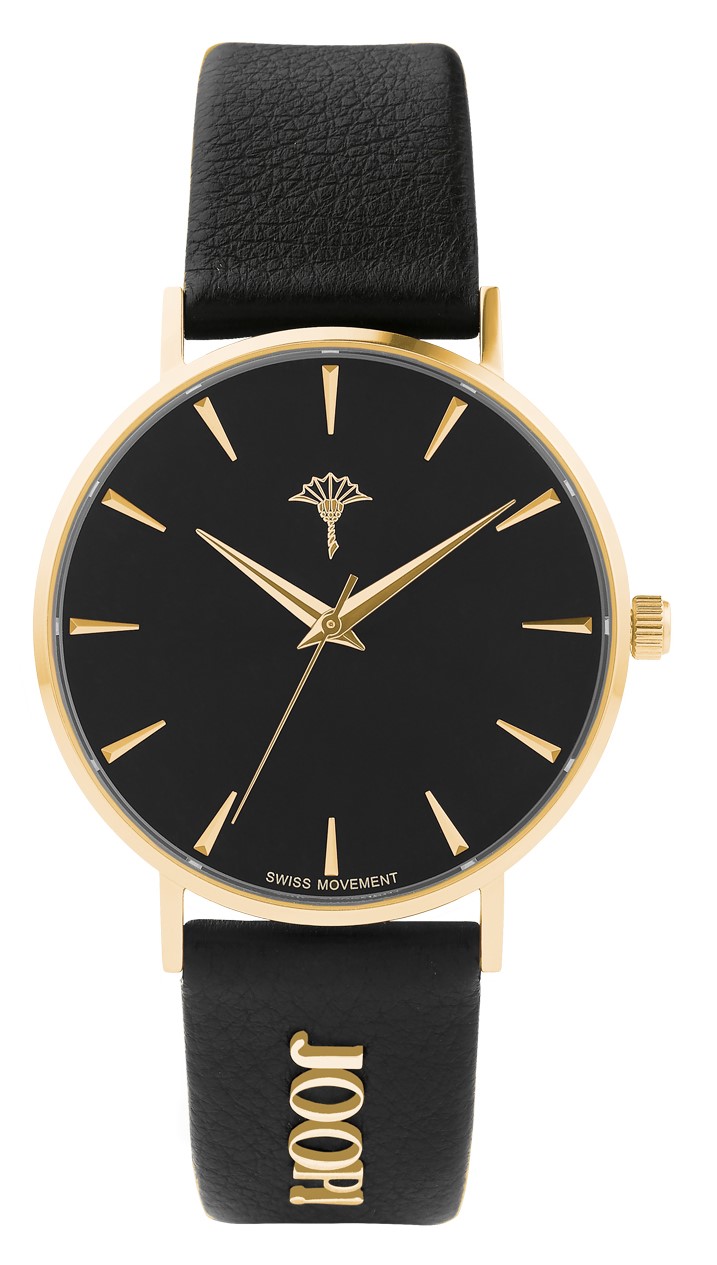 JOOP! Damen Armbanduhr 2028263 IP gelbgold Lederband schwarz