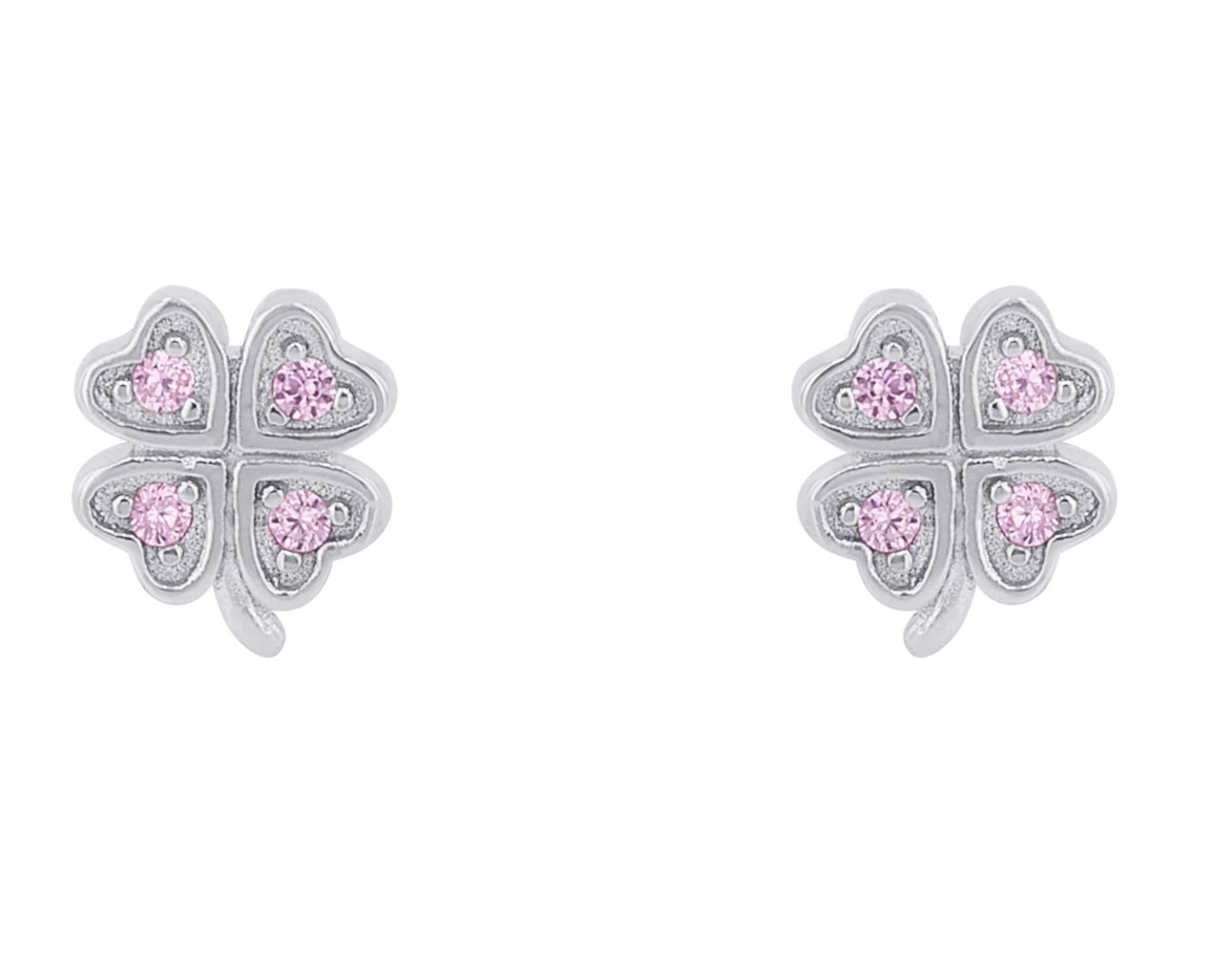 Lillifee Mädchen Ohrstecker 2037942 Silber 925 Kleeblatt Zirkonia rosa