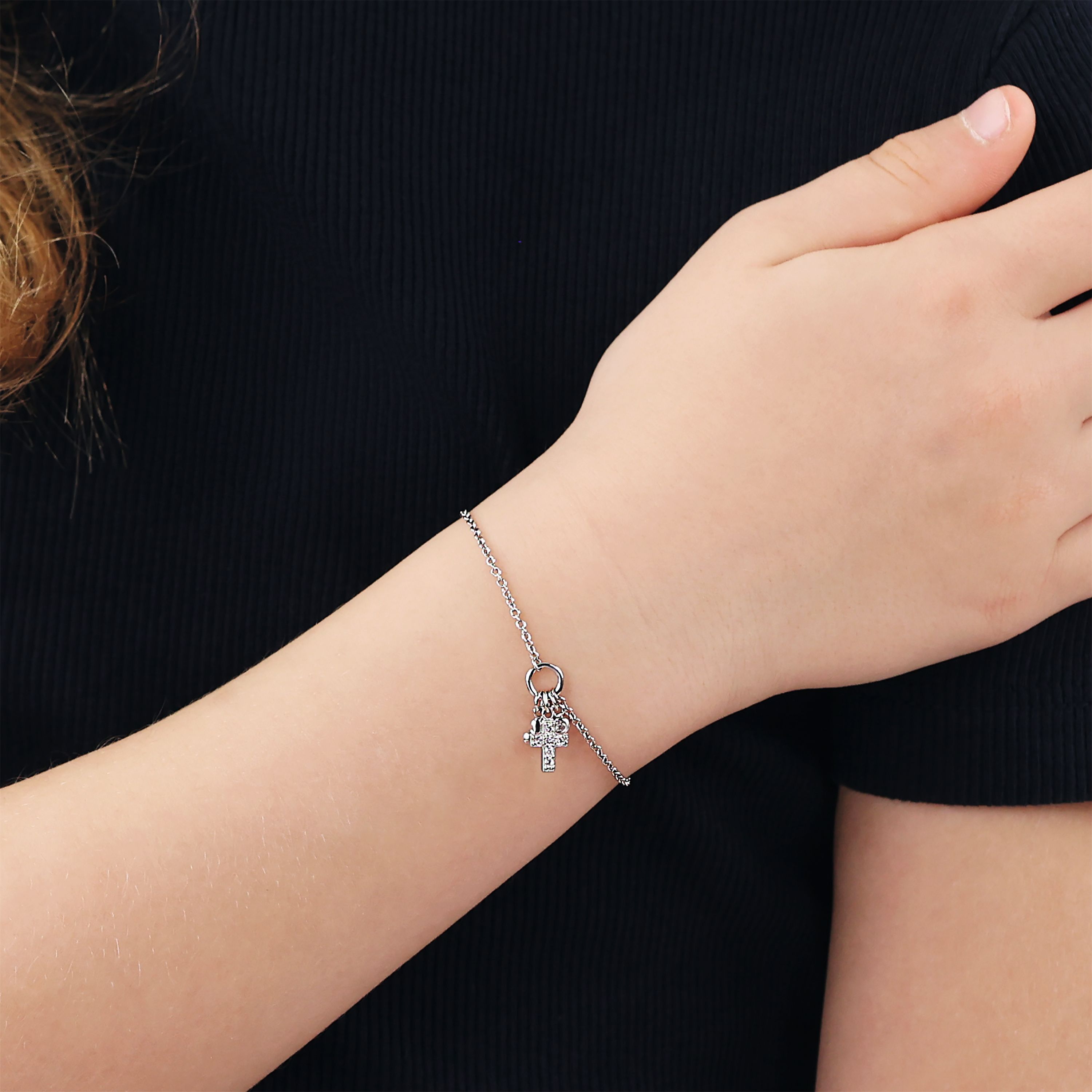 Tom Tailor Mädchen Armband Kreuz und Herz 2101382 Silber 925 synth. Zirkonia