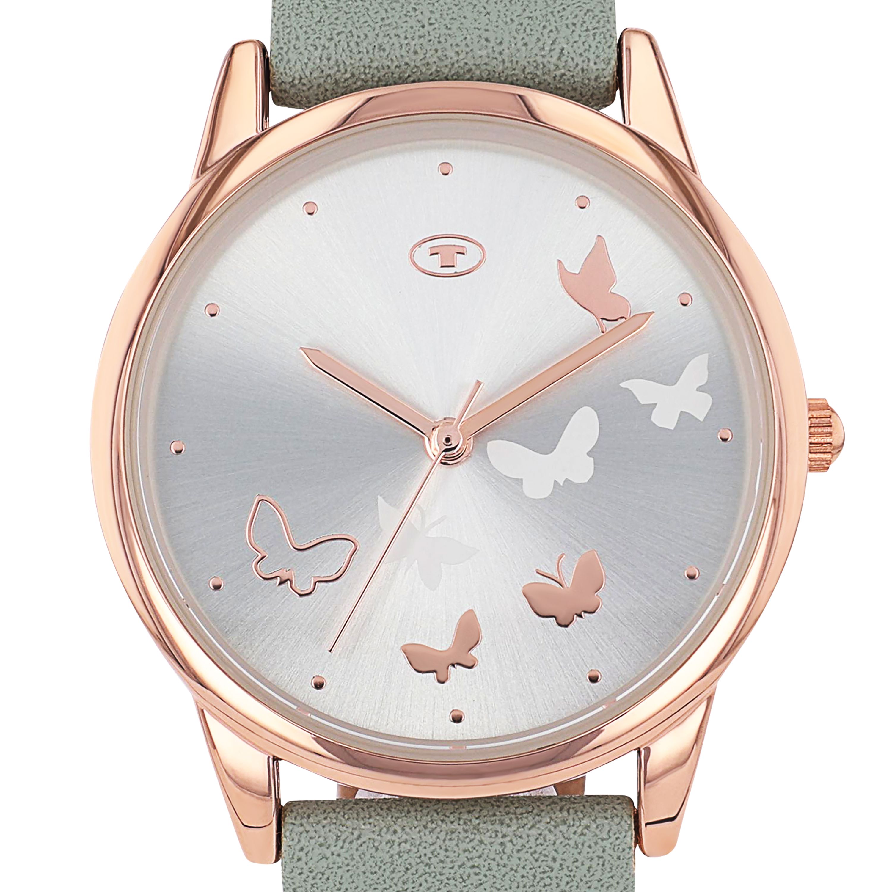 Tom Tailor Damen Armbanduhr 2100722 Schmetterlingmotiv Kunstlederband pastellgrün