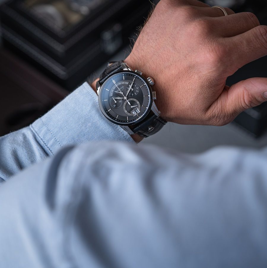 Bruno Söhnle Herren Armbanduhr 17-73117-741 Grandioso Chronograph Edelstahl Lederband schwarz