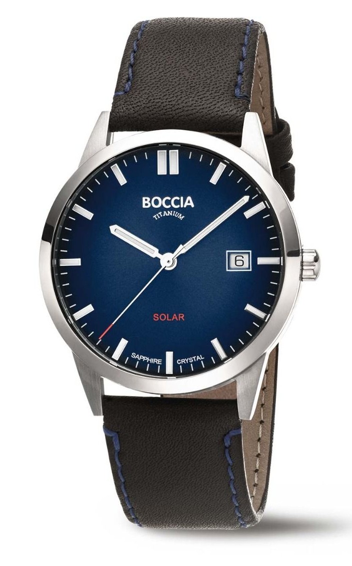 Boccia Herren Armbanduhr 3673-01 Solar Titan Lederband braun