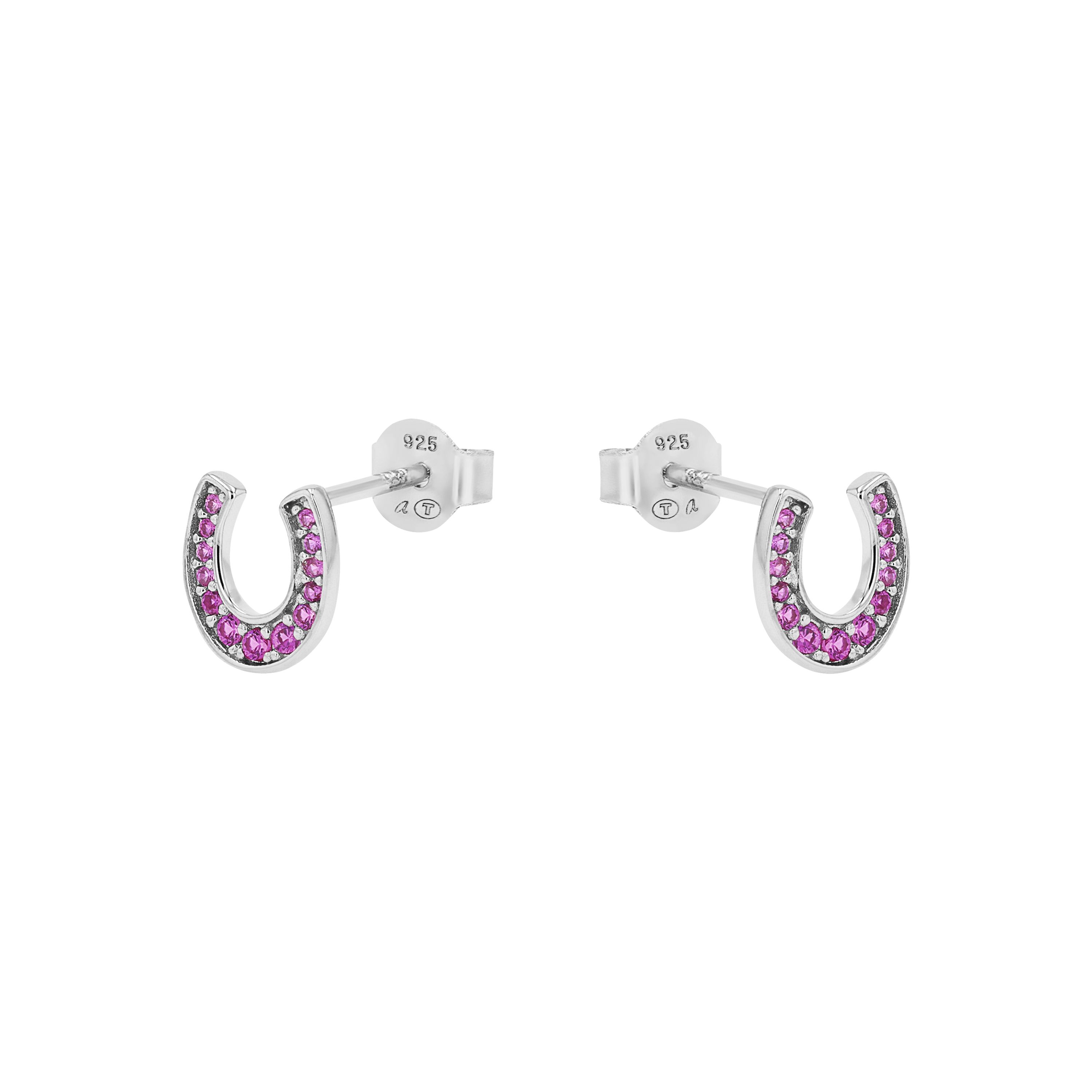 Tom Tailor Mädchen Ohrstecker 2101379 Hufeisen Silber 925 synth. Zirkonia pink