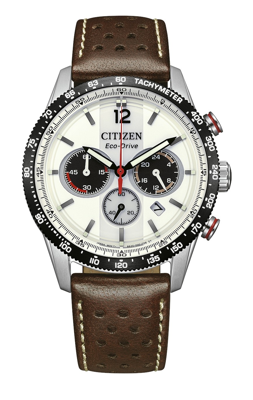 Citizen Herren Racing-Chronograph CA4714-04A Solar Eco Drive Edelstahl Lederband braun