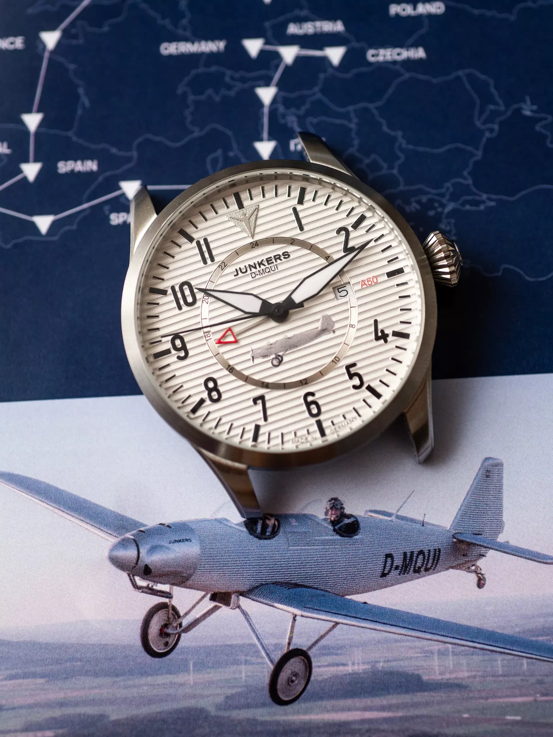 Junkers Herren Armbanduhr 9.53.04.03 Flieger GMT A50 D-MQUI Lederband schwarz