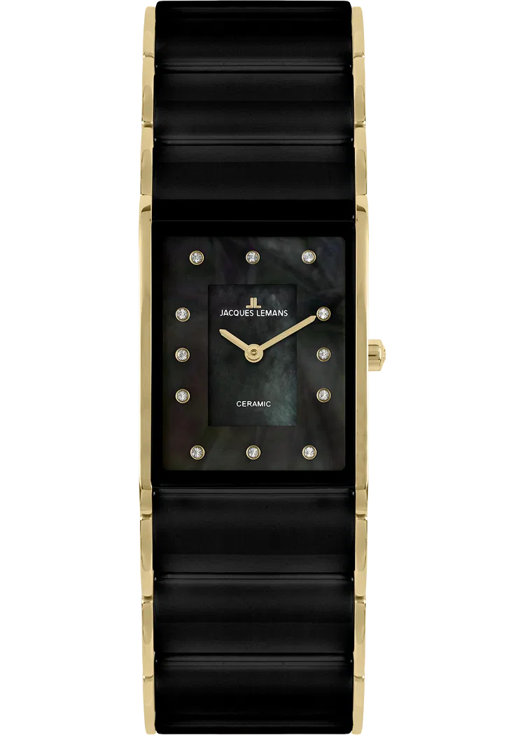 Jacques Lemans Damen Armbanduhr Dublin 1-1940J Edelstahl IP Gold Keramik schwarz