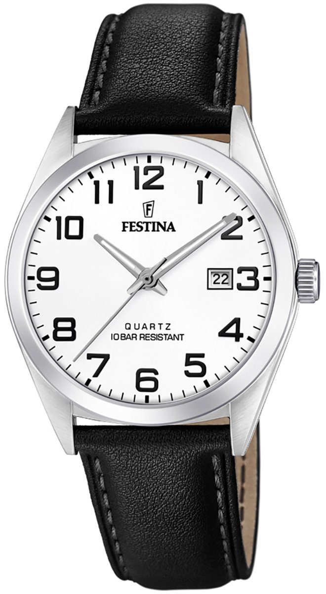 Festina Herren Armbanduhr F20446/1 Klassik Lederband schwarz