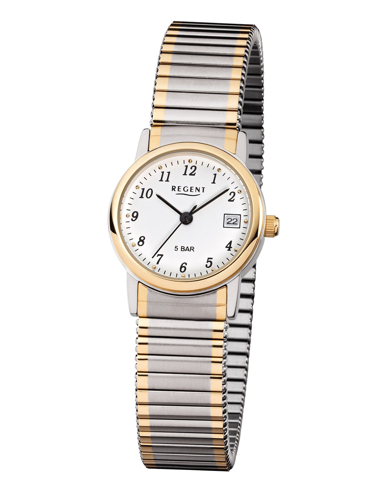 Regent Damen Armbanduhr F-889 Zugband bicolor