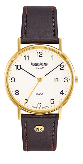 Bruno Söhnle Herren Armbanduhr 17-33105-921 Rondo gelbgold IP Lederband braun
