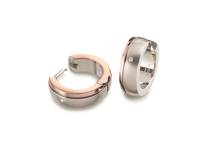 Boccia Damen Creolen 0539-17 Reintitan bicolor mit roségoldplattiertem Akzent und Brillantbesatz