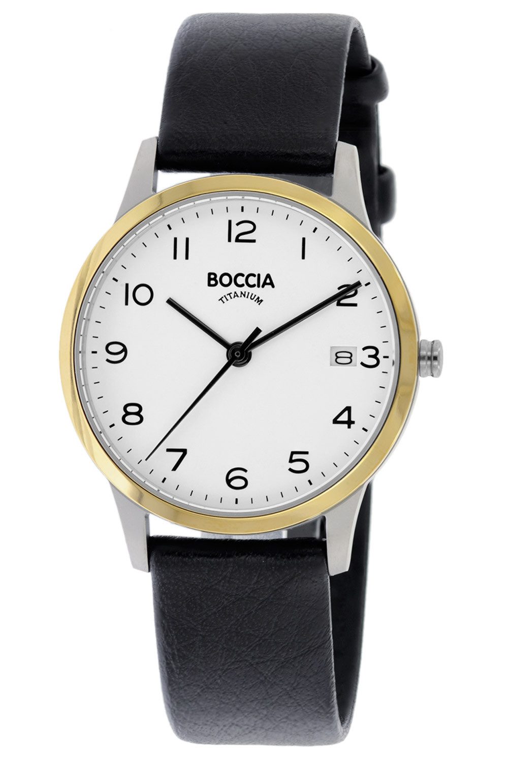 Boccia Damen Armbanduhr 3310-04 Classic Titan bicolor Lederband schwarz