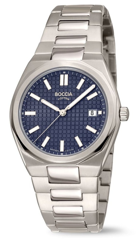 Boccia Herren Armbanduhr Classic 3681-01 Reintitan mit blauem Sunray-Zifferblatt