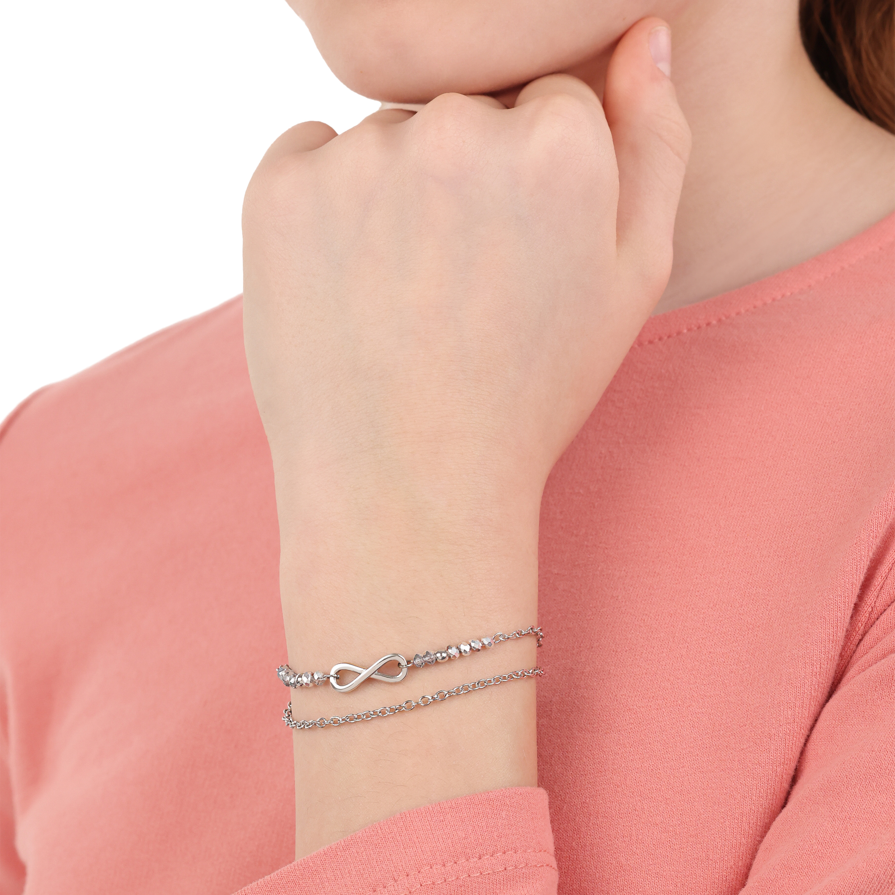 s.Oliver Mädchen Armband Infinity 2034972 Edelstahl mit Glasperlen grau
