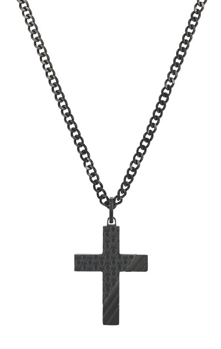 Tom Tailor Herren Halskette 2100637 Panzergliederung mit Anhänger Kreuz Edelstahl Schwarz
