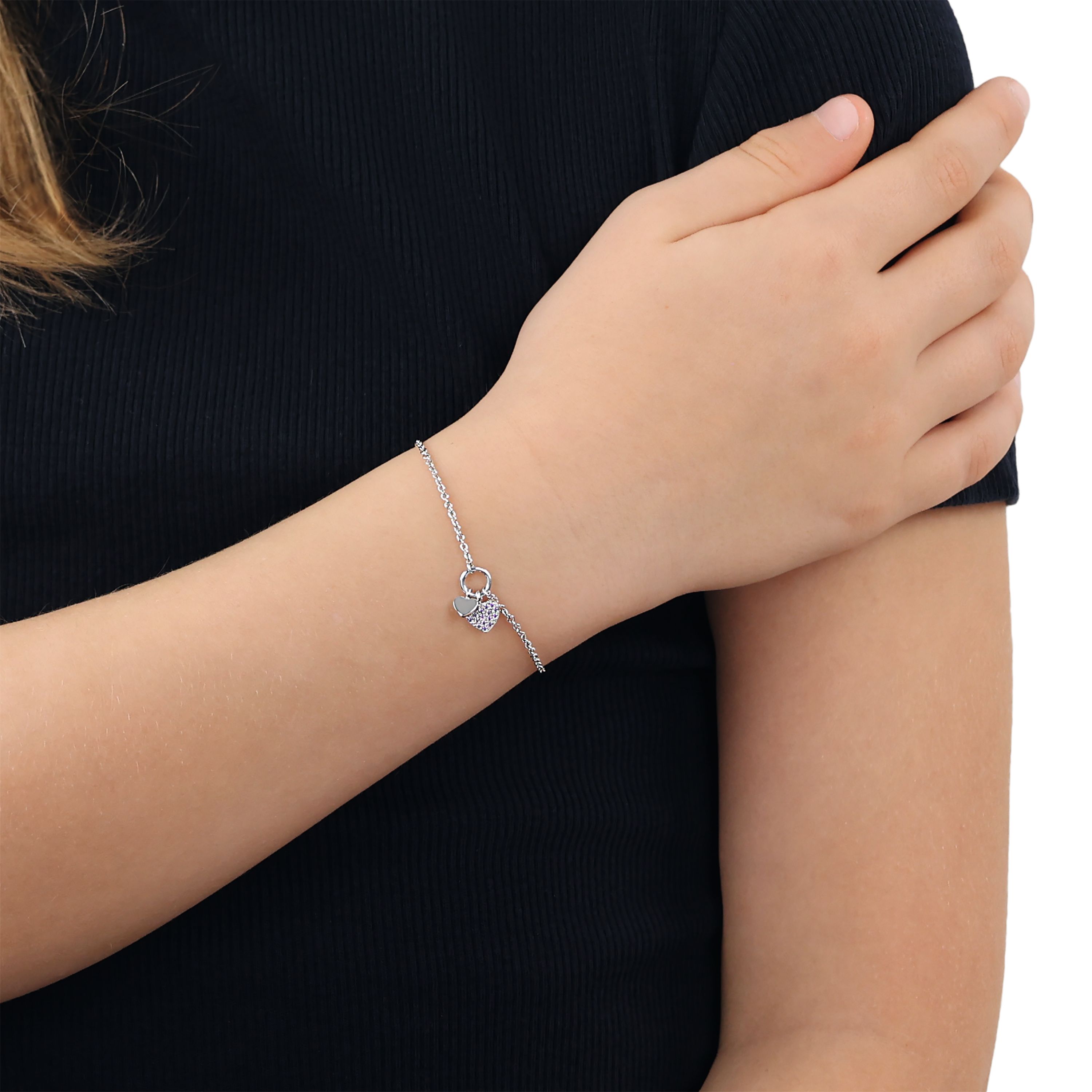 Tom Tailor Mädchen Armband 2101373 Herz Silber 925 synth. Zirkonia lila
