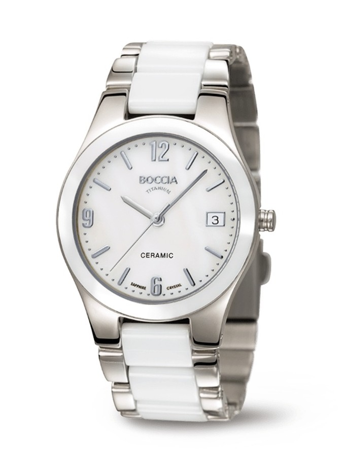 Boccia Damen Armbanduhr 3189-01 Reintitan Ceramic weiß