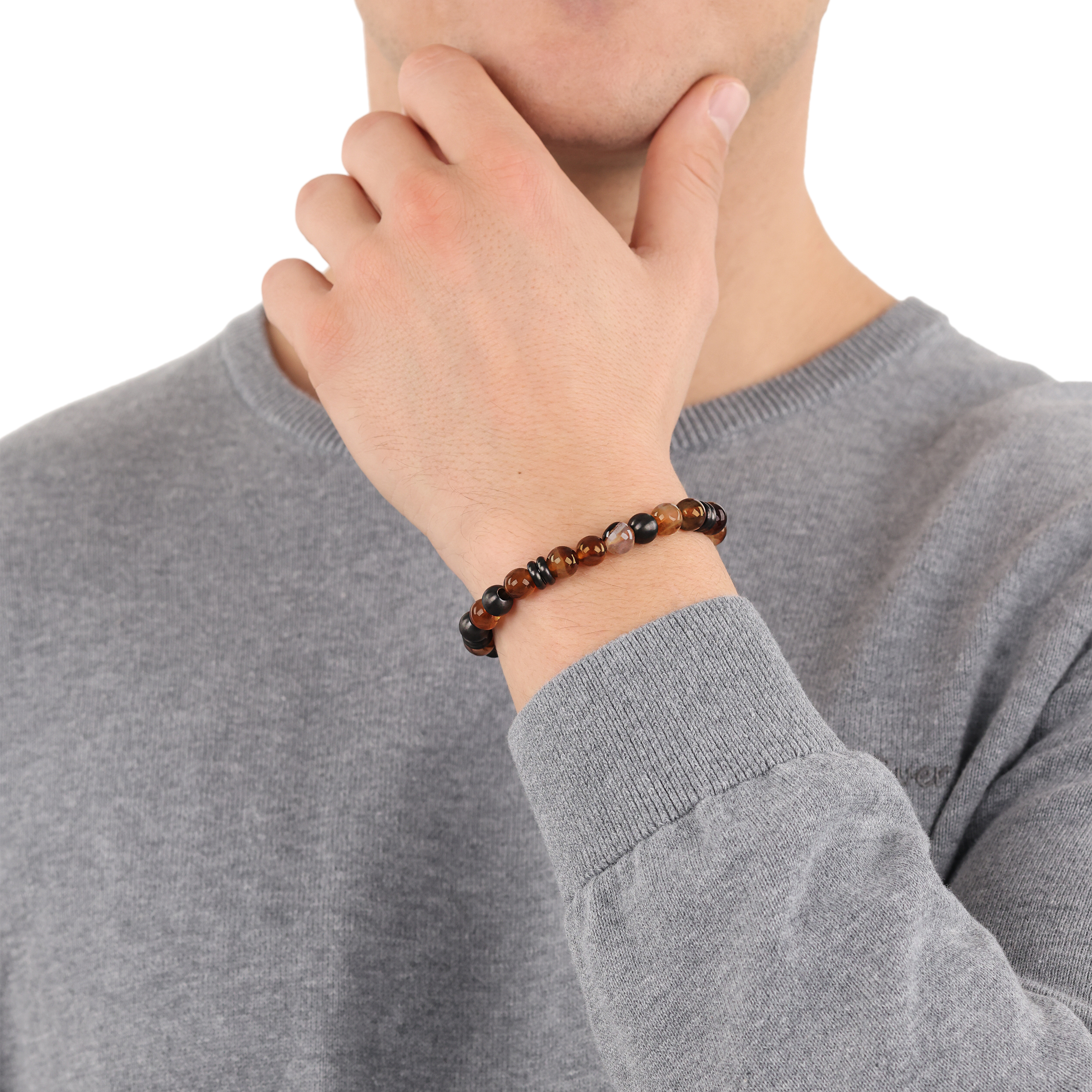 s.Oliver Herren Armband 2039733 Achatkugeln, Edelstahl IP Gun
