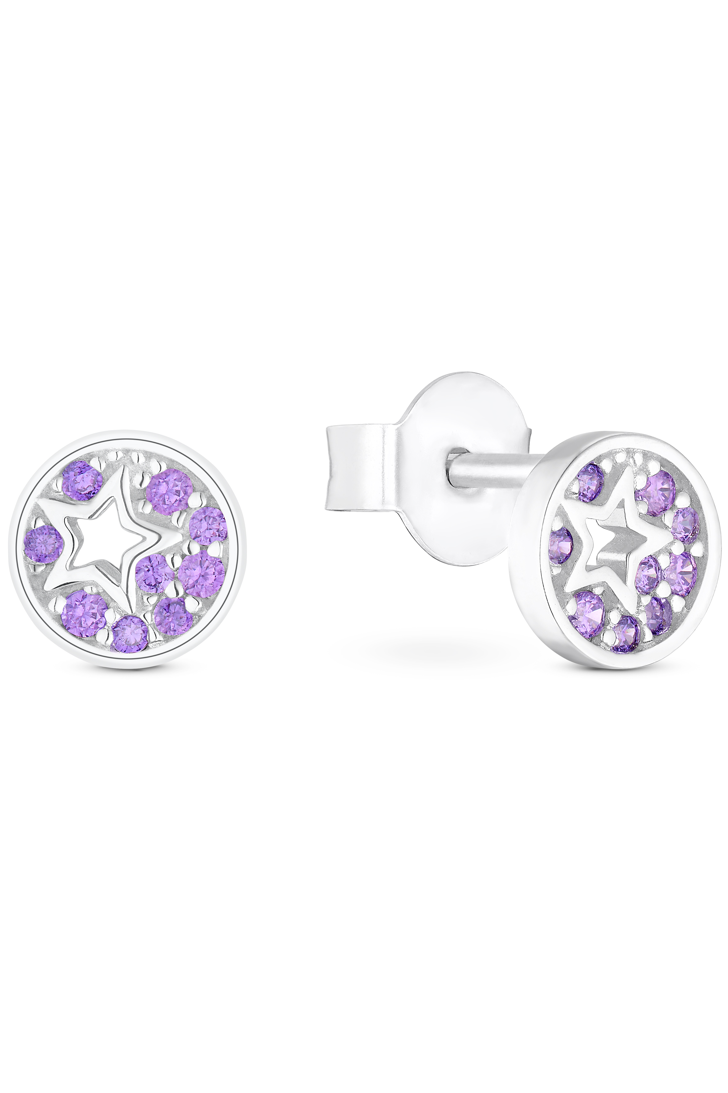 s.Oliver Kids Girls Ohrstecker 2036820 Stern Silber 925 synth. Zirkonia lila