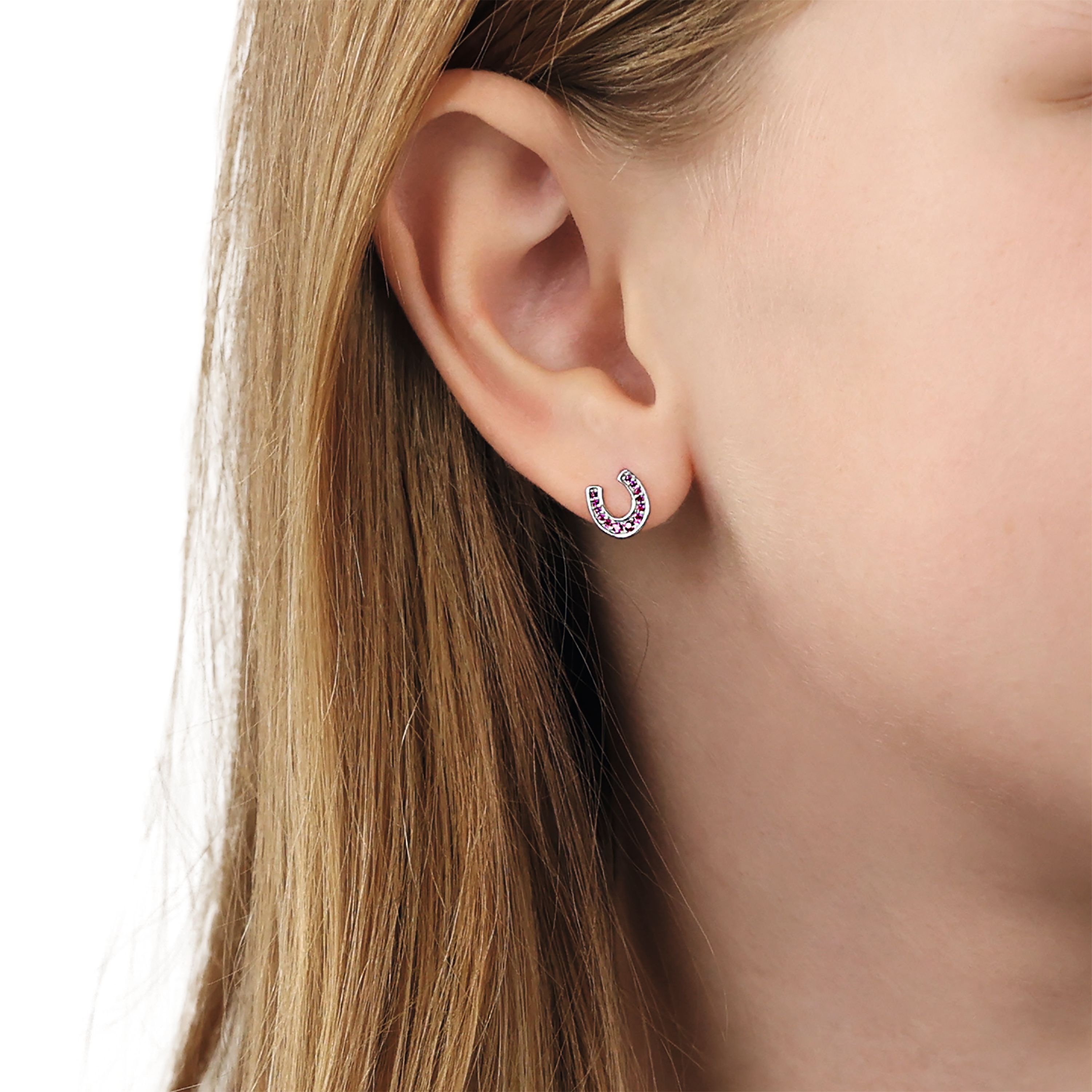 Tom Tailor Mädchen Ohrstecker 2101379 Hufeisen Silber 925 synth. Zirkonia pink