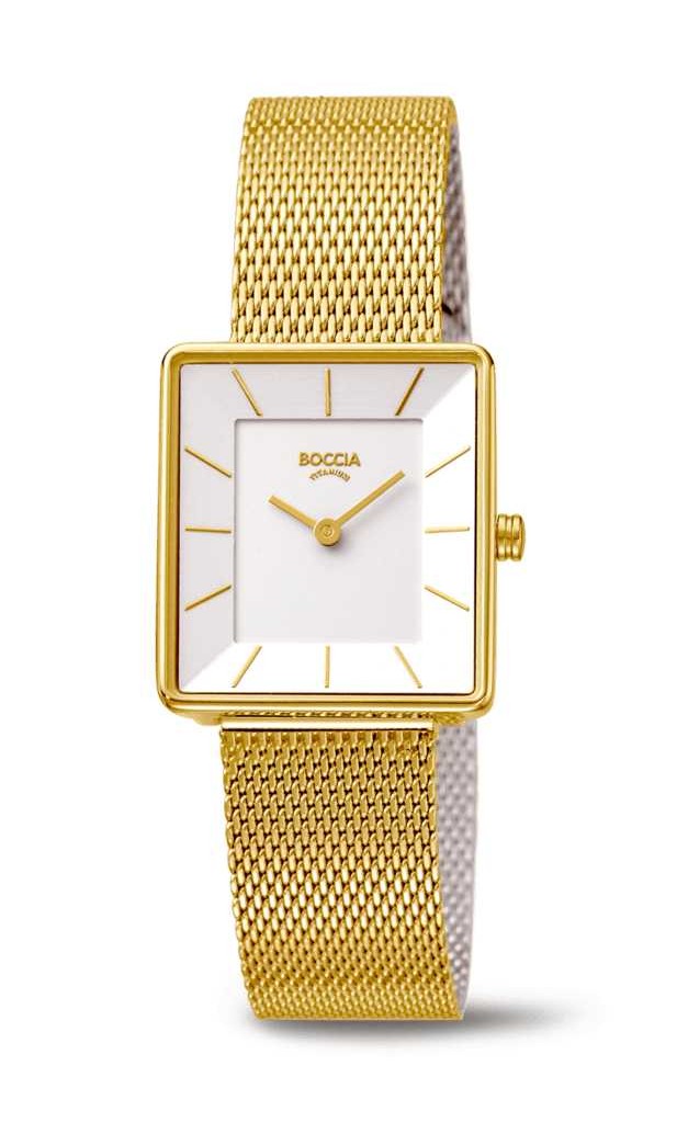 Boccia Damen Armbanduhr Trend 3351-05 Reintitan mit Edelstahl-Milanaiseband goldplattiert