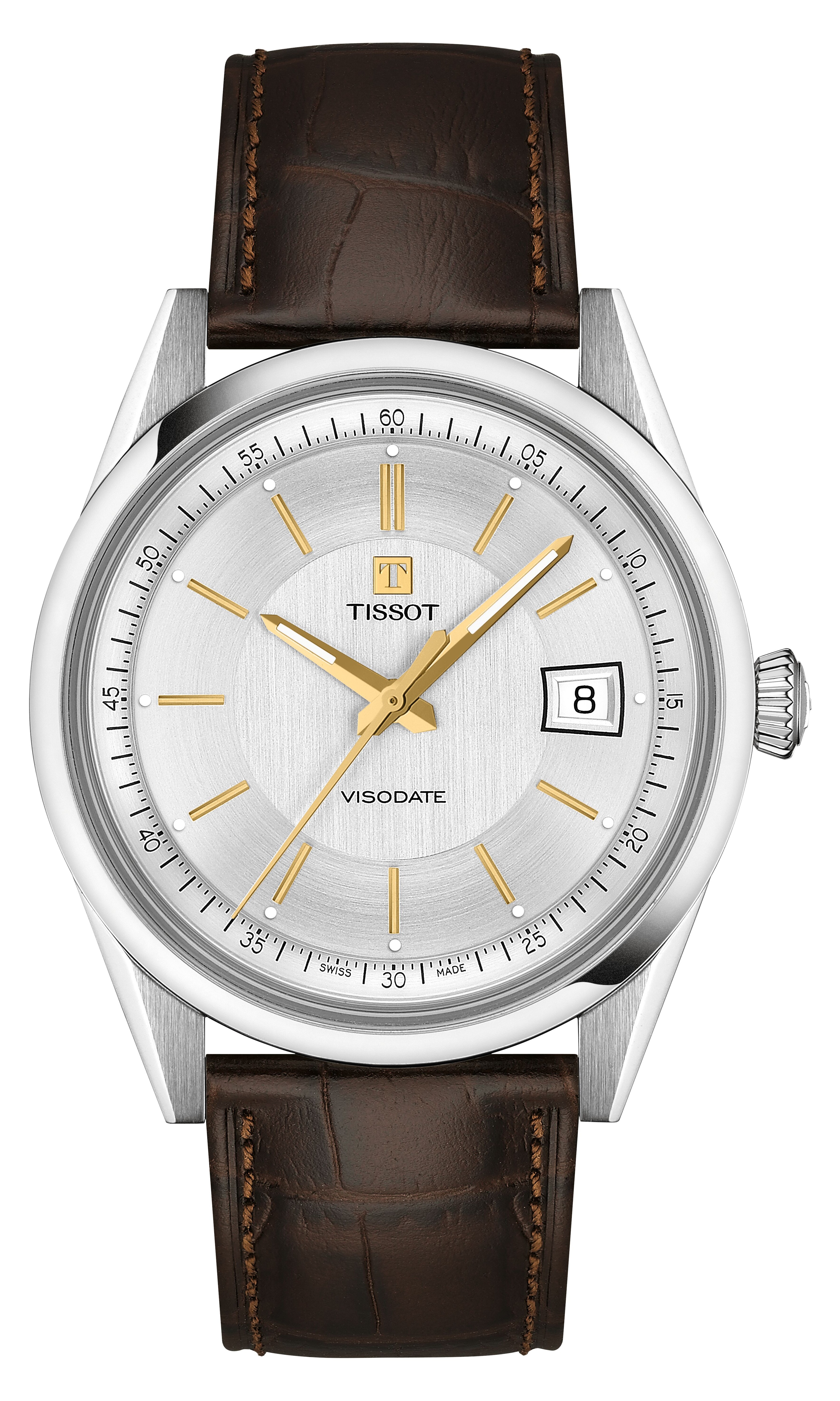 Tissot Armbanduhr T157.407.16.031.00 Visodate 39 mm Automatik mit dunkelbraunem Lederband