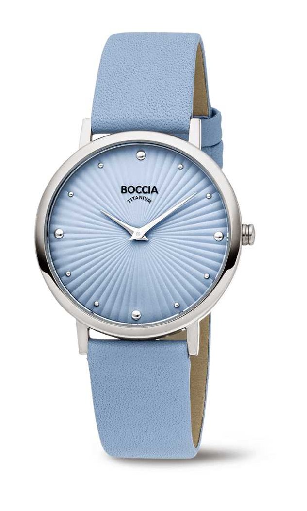 Boccia Damen Armbanduhr Trend 3365-01 Reintitan mit Lederband hellblau