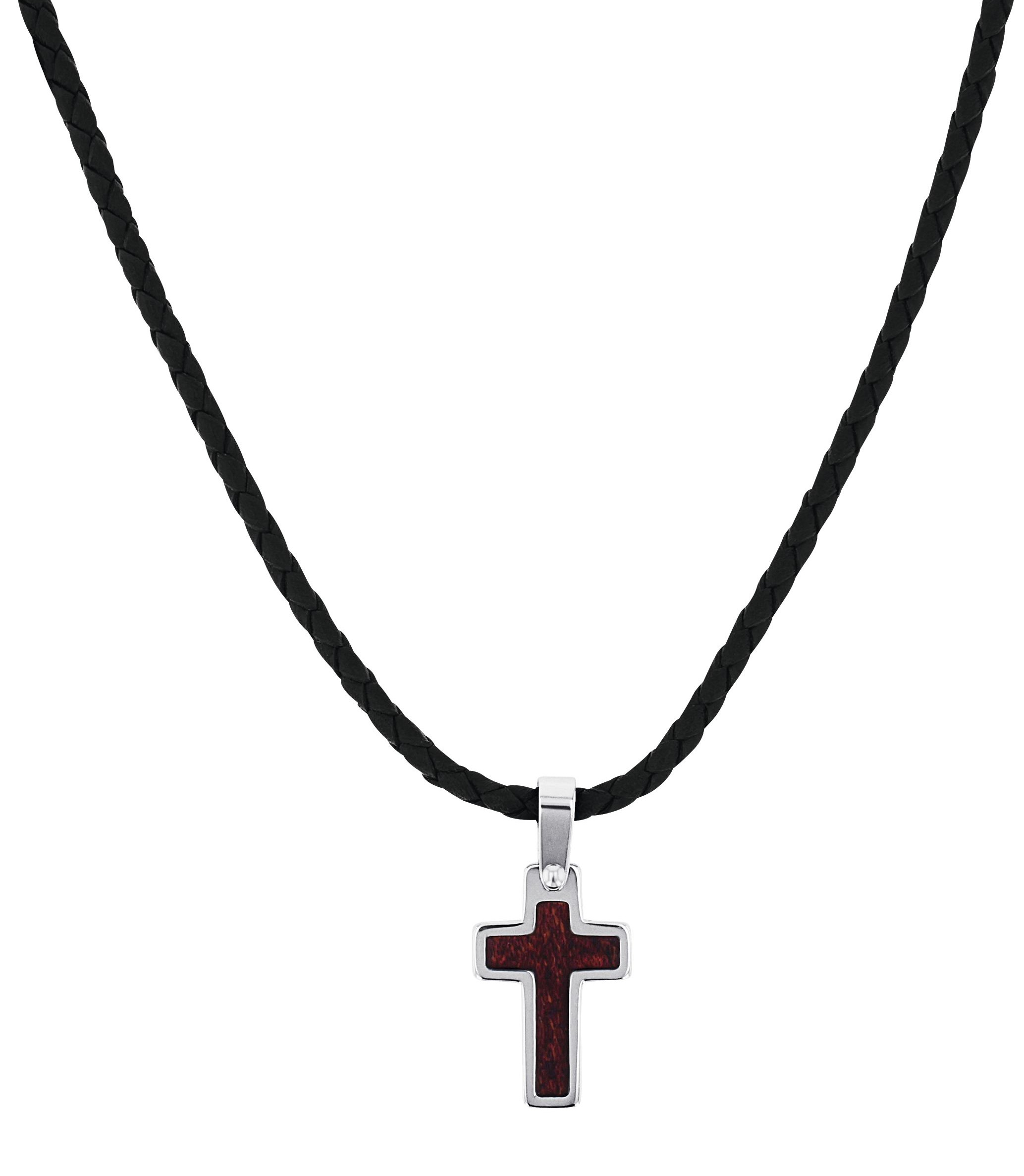 Tom Tailor Jungen Halskette 2101425 Leder braun mit Kreuzanhänger Edelstahl