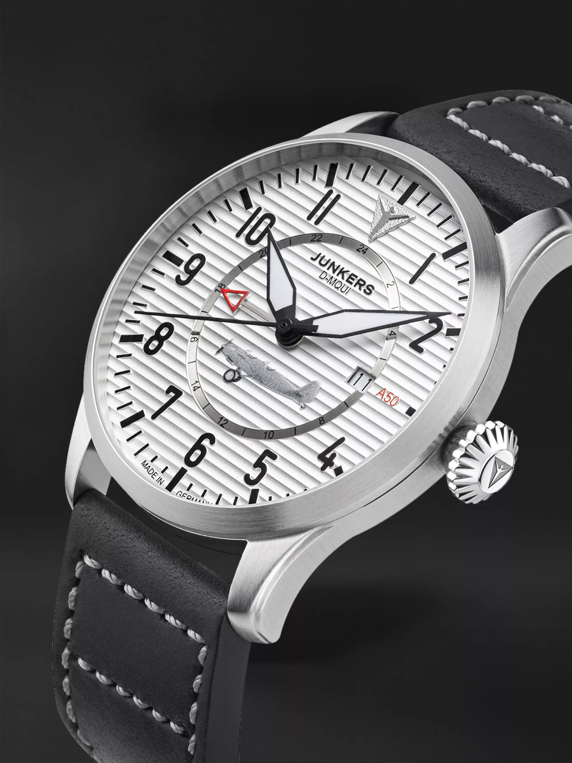 Junkers Herren Armbanduhr 9.53.04.03 Flieger GMT A50 D-MQUI Lederband schwarz
