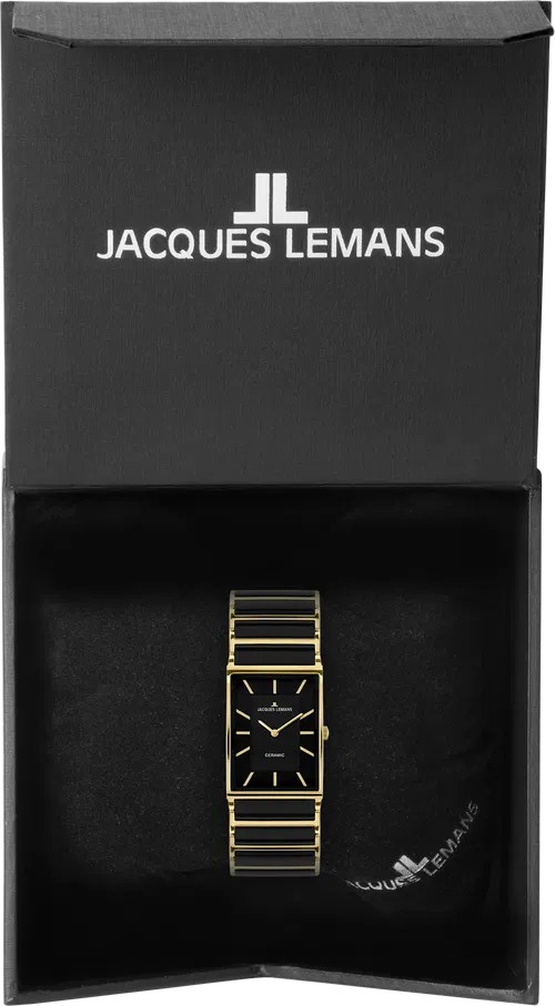 Jacques Lemans Damen Armbanduhr York 1-1651.1D Edelstahl IP Gold Keramik schwarz