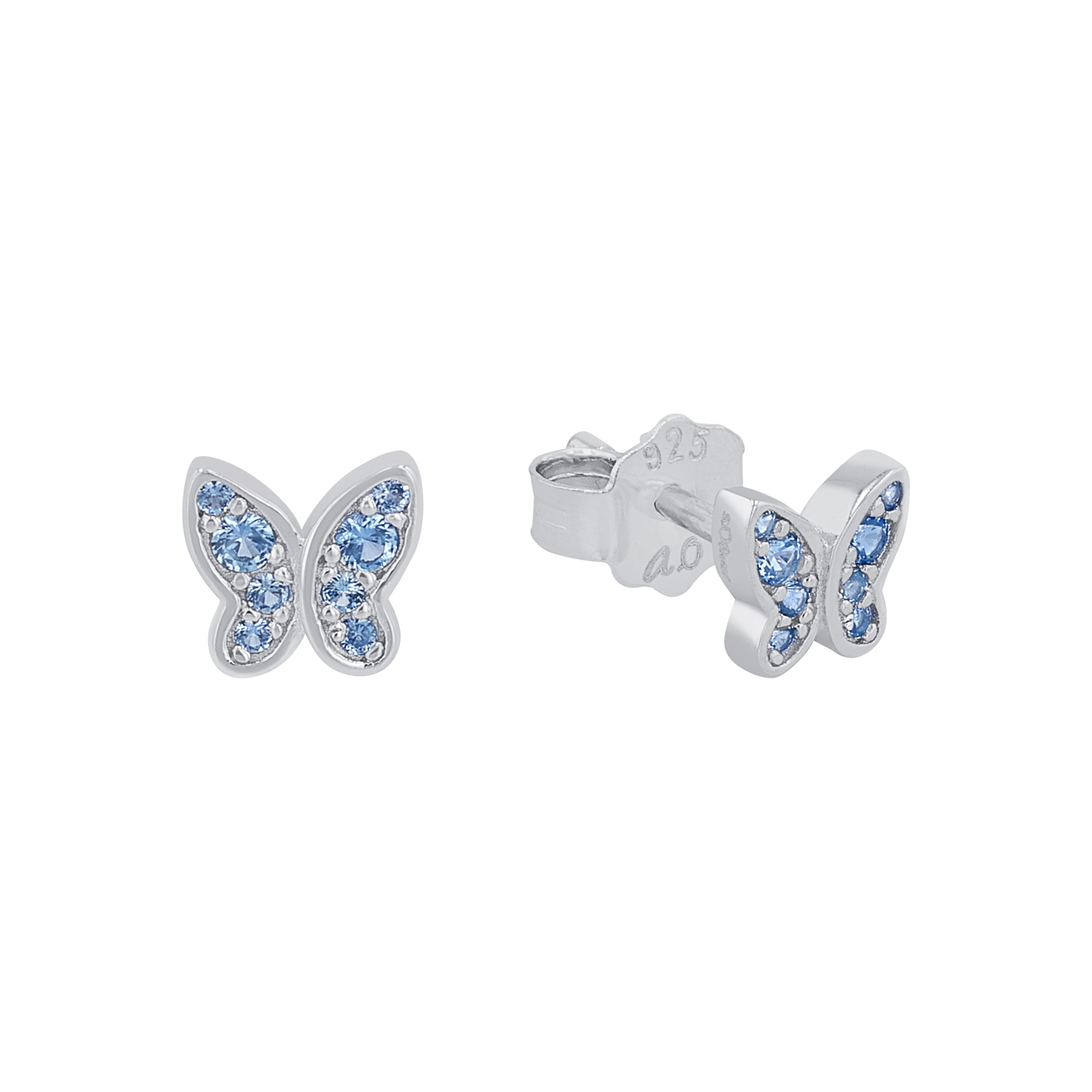 s.Oliver Mädchen Ohrstecker 2036816 Schmetterling Silber 925 synth. Zirkonia hellblau