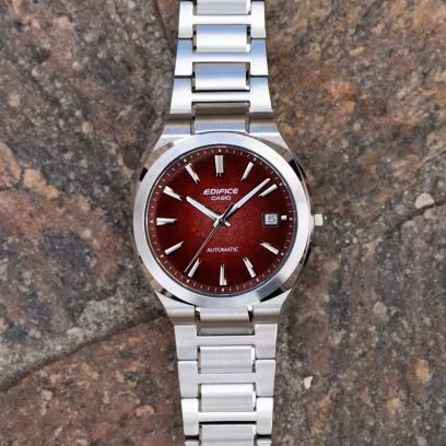 Casio Herren Armbanduhr Edifice EFK-200D-4AER Automatik Edelstahl dunkelrotes Zifferblatt