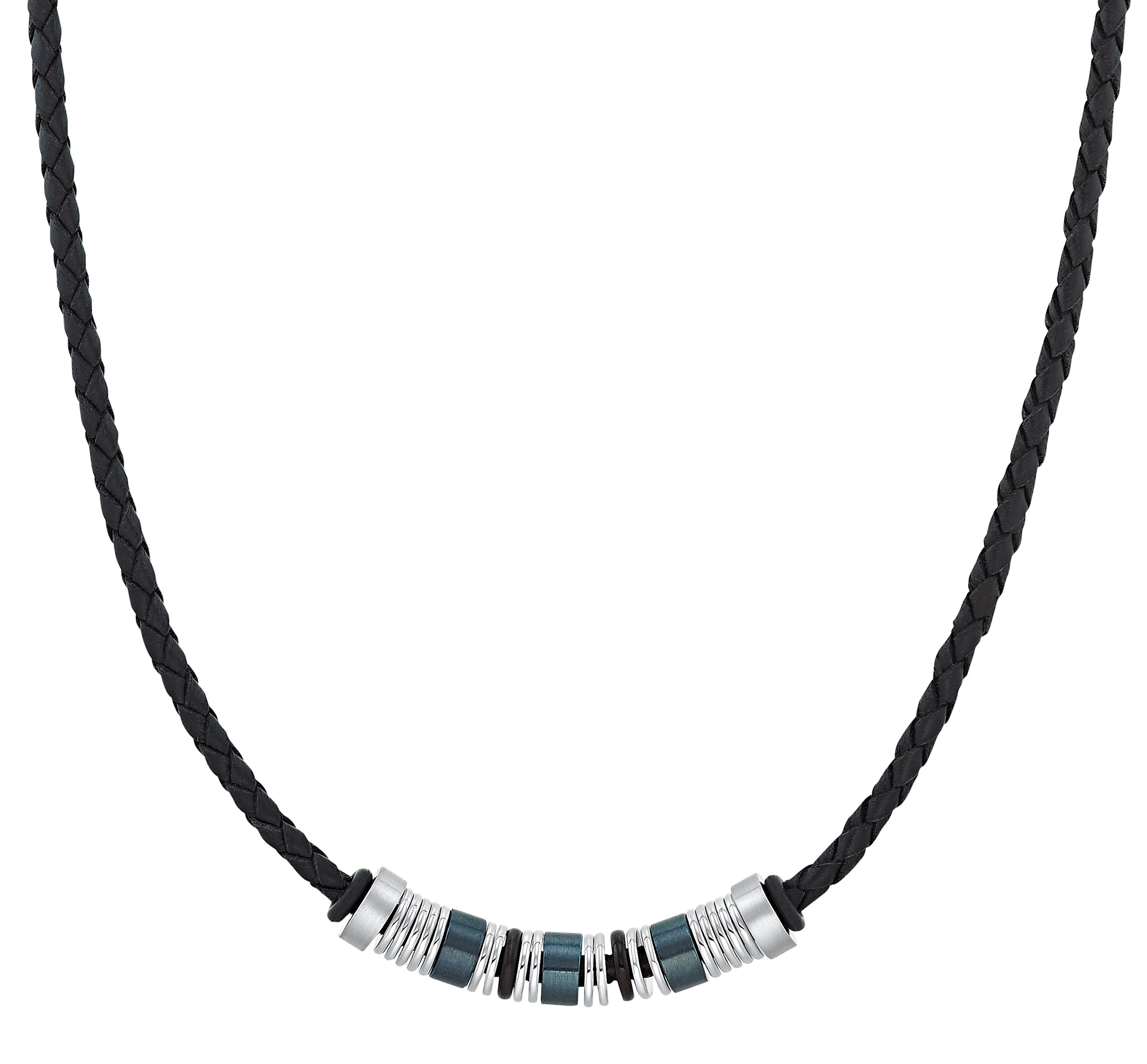 s.Oliver Herren Halskette 2031474 Leder schwarz Edelstahlbeads blau