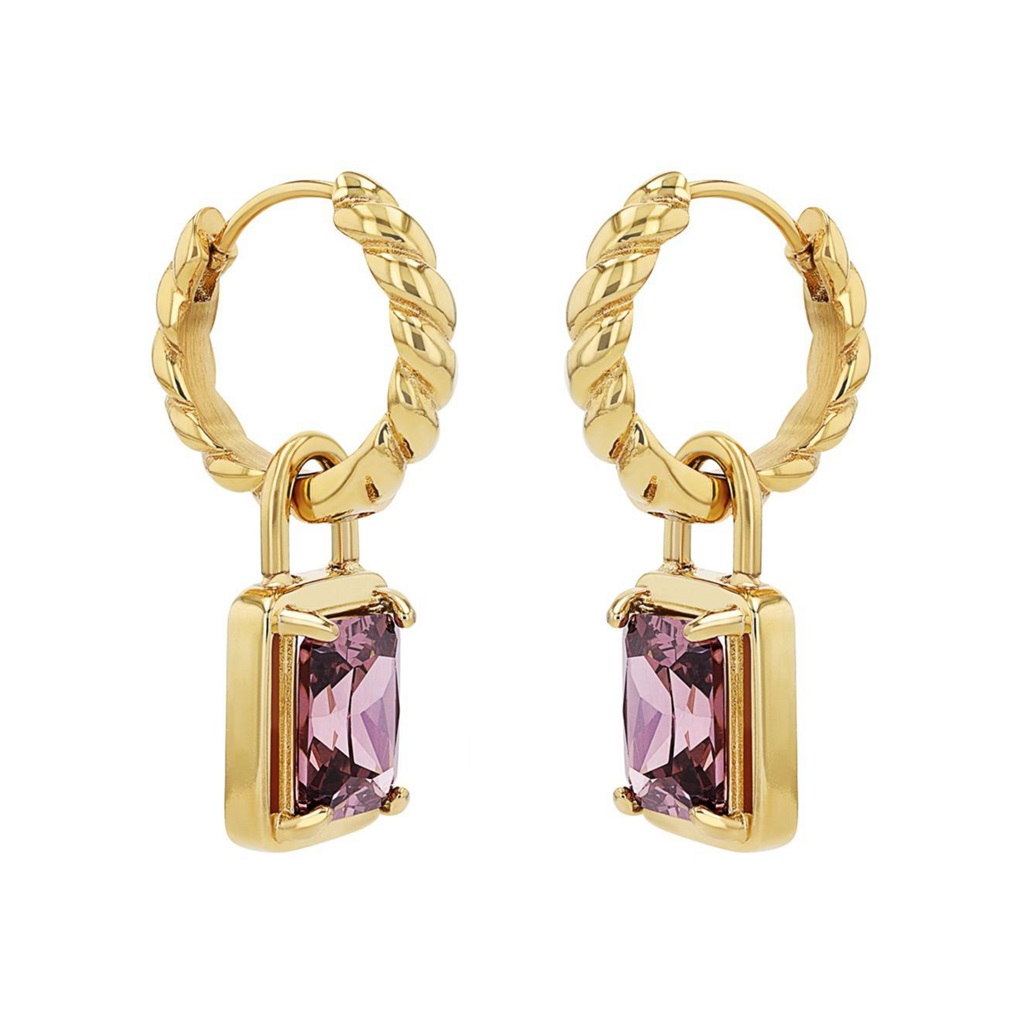 JOOP! Damen Creolen 2040534 Edelstahl gelbgold IP synt. Zirkonia lila