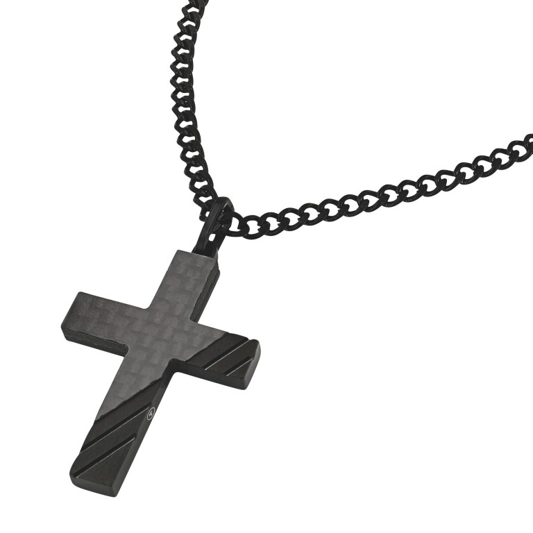 Tom Tailor Herren Halskette 2100637 Panzergliederung mit Anhänger Kreuz Edelstahl Schwarz